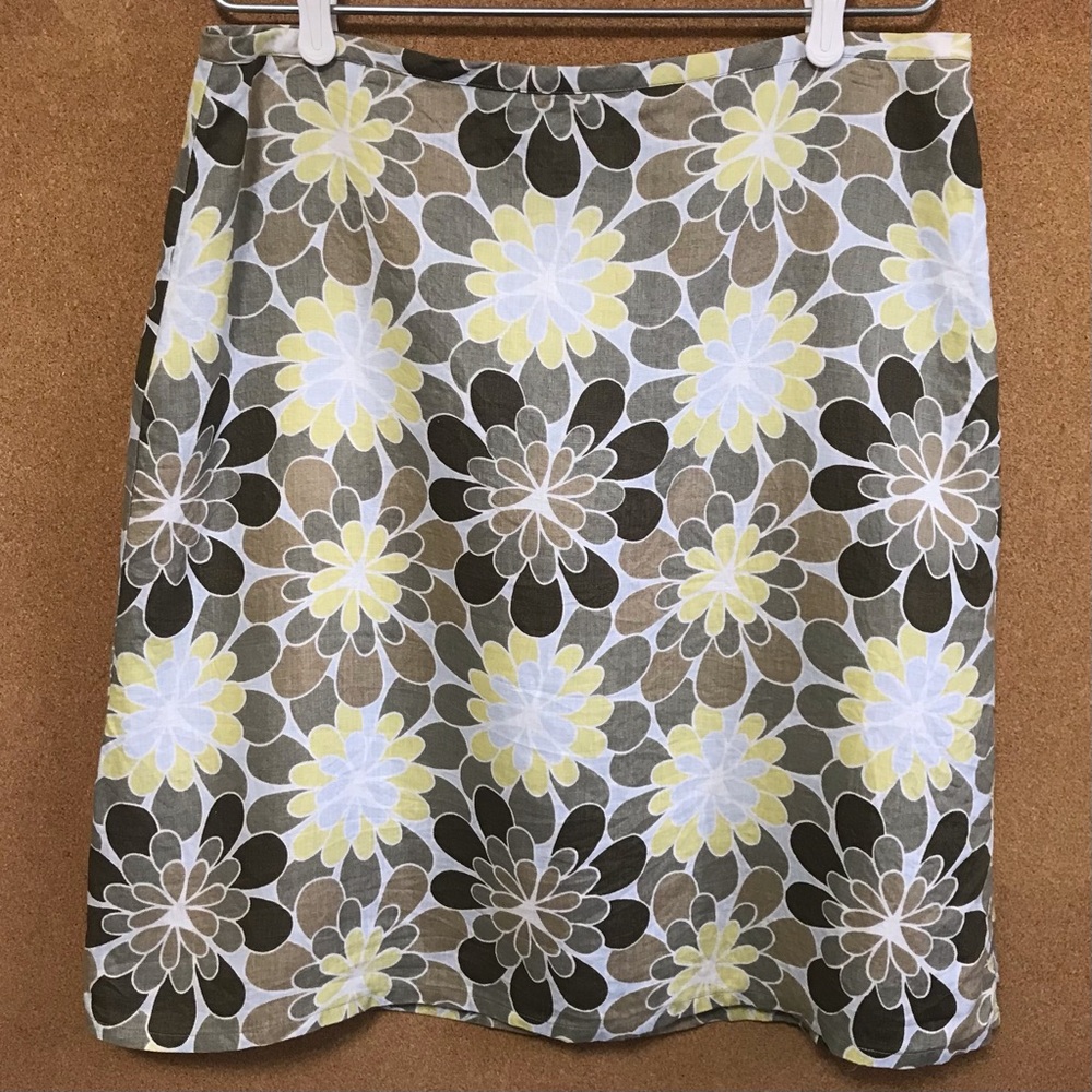 Linen retro flower print skirt